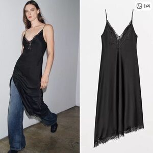 ZARA NWT Black Lace Slip Dress